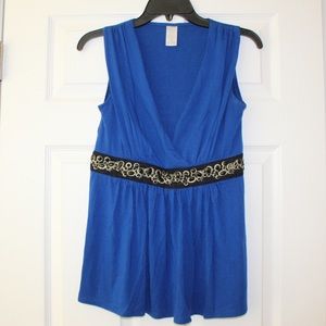 Blue & Black Surplice style under blazer blouse